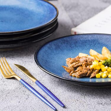 Набір тарілок UNICASA 4 шт. з порцеляни, 16 см, ідеально підходять для супу, десерту, сніданку, сервіз на 4 персони (26 см, блакитний)