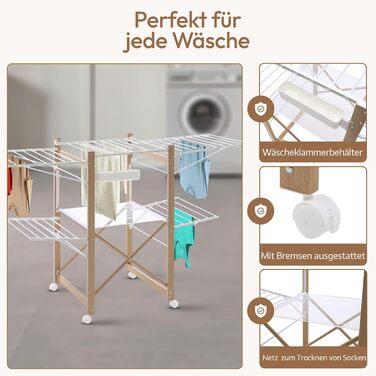 Металева сушарка для білизни Meisterhome® з 30 метрами мотузок, розкривні крила, економія місця, для одягу та рушників - біла