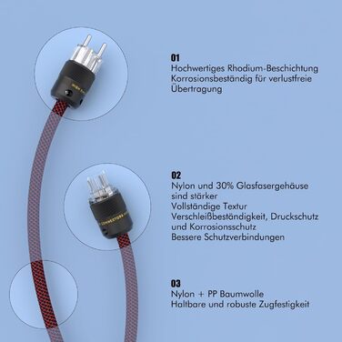 Hi-End мережевий кабель Monosaudio P083 1.5м, мідний екранований OFC HiFi кабель живлення AC, 16мм, вилка Schuko та роз'єм IEC C15 для підсилювача, DVD, сабвуфера та декодера