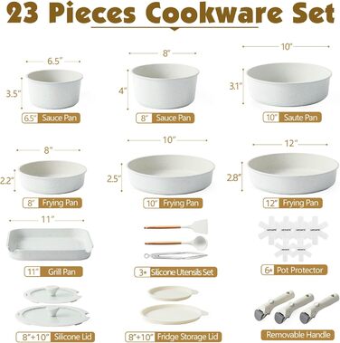 SENSARTE 23-Piece Nonstick Cookware Set - Induction, Dishwasher & Oven Safe - RV Camping Cookware (Black)