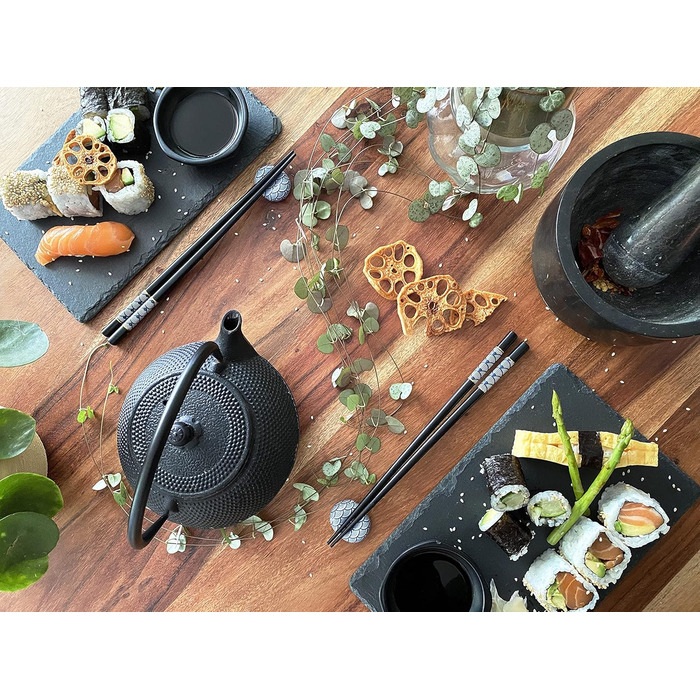 Набір для суші на 2 особи - чорний, 10 предметів: палички, шліфувальні дошки, підставки, миски. У подарунковій коробці.