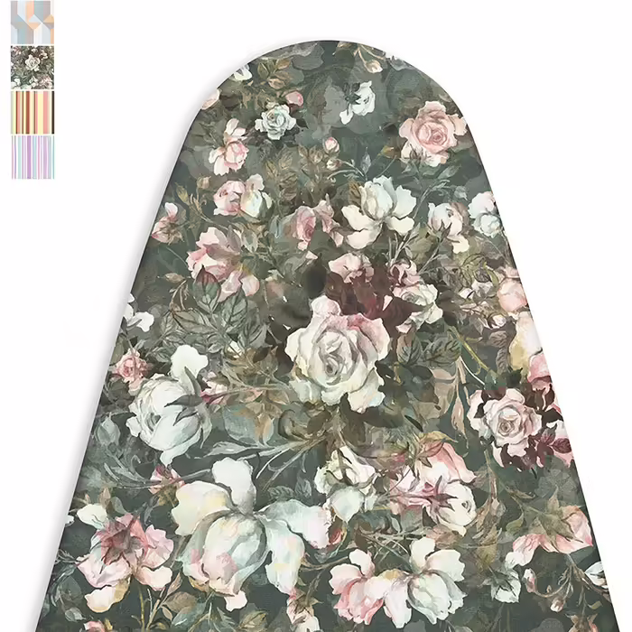 Encasa Homes Ironing Board Cover 'Luxury Line' with extra thick padding (suitable for standard boards of the size Medium, 112x34 cm) Green Roses - Replacement for House & Hotel