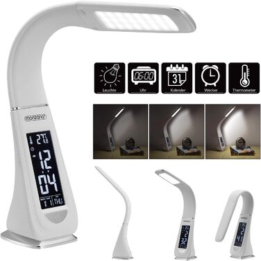 Лампа настільна LED Monzana з годинником, будильником, термометром, календарем, регулюванням яскравості. Біла