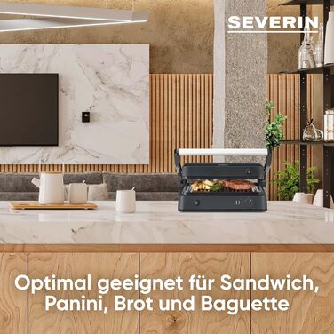 SEVERIN SEVINI Lite, Contact Grill for Meat, Fish & Vegetables, Ceramic-Coated Sandwich Maker for Fat-Free Grilling, Indoor Grill up to 220°C Heat, 1,800 W, black, KG 2398