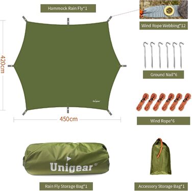Намет-тент Unigear, 450x420 см, водонепроникний, зелений: для кемпінгу, пікніка, фестивалю