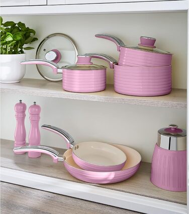 Swan 5-Piece Frying Pan Set, Retro Design, Aluminum, 29.5x47x18 cm (Rose)