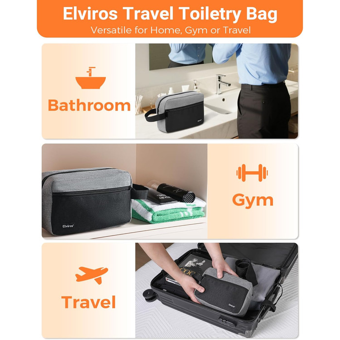 Чоловіча дорожня туалетна косметичка, водонепроникна, з кишенею для гоління та ручкою, органайзер для косметики, спортзал, душ, ванна кімната, подарунок для чоловіків, чорно-сіра
