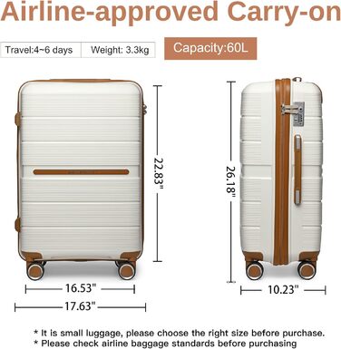 Чемодан British Traveller середнього розміру з TSA-замком, 66 * 43.3 * 28.5 см, з 8 коліс, з міцного поліпропілену (PP), бежевий