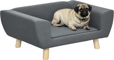 PawHut Софа для собак, скандинавський дизайн, м'яка подушка, дерев'яні ніжки, 87 x 61 x 36 см, поліестер, сіра