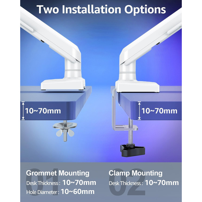 Кріплення для монітора ELIVED EV6012W: підставка для 2 моніторів (13-32 дюйми, 2-9 кг, VESA 75/100mm, регульована, білий)