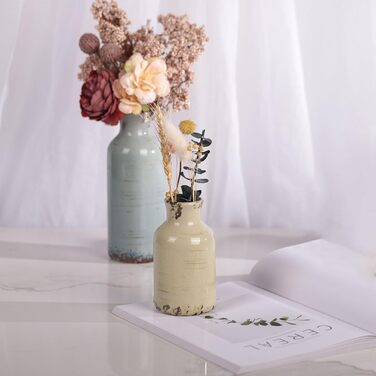 Набір керамічних ваз у 3 штуках, кольоровий, стиль кантрі, рустикальний, для декору полиці, столу, каміна, вітальні, кухні, прихожого. Кольори: сірий, блакитний, бежевий