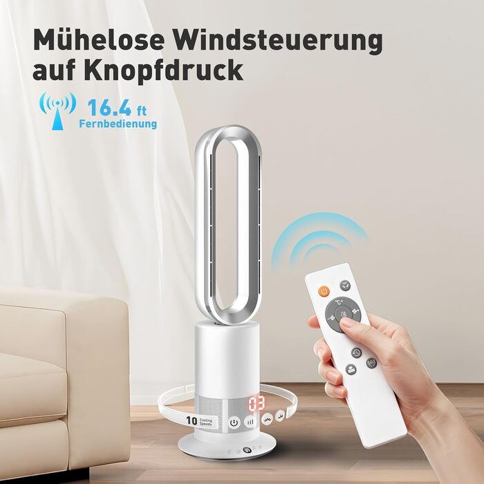 Безлопатевий вентилятор-нагрівач TP18Pro 2-в-1: 10 режимів охолодження, 3 - обігріву, пульт та сенсорне керування, тихий DC-двигун