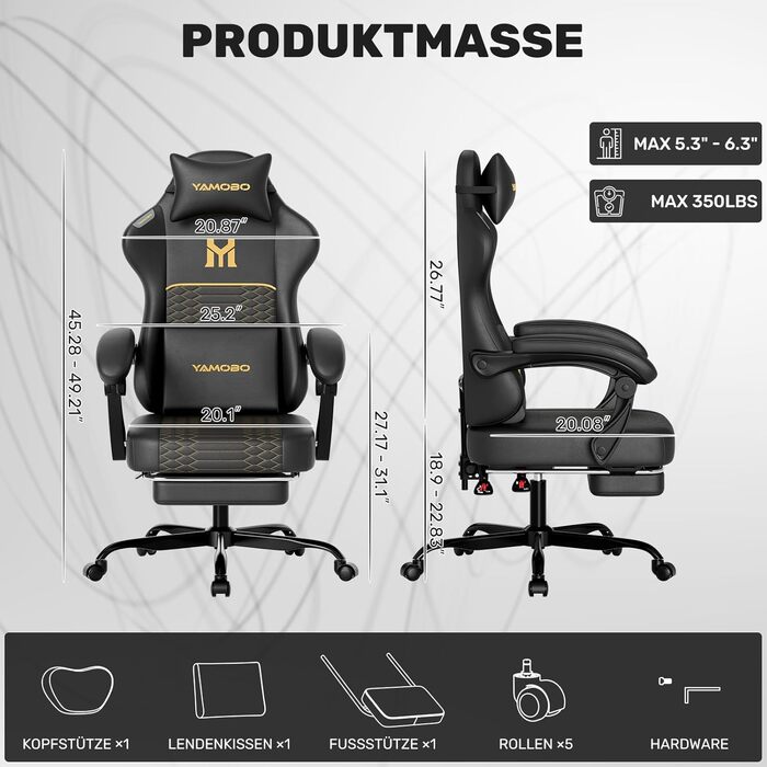 Геймерське крісло Ergonomisch з підлокітниками, підставкою для ніг, підтримкою попереку та голови, регульованою висотою, оббивка PU, сіре (P-black)