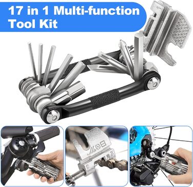 Мультитул для велосипеда 17 в 1: набір інструментів для ремонту велосипеда, знімач ланцюга, шестигранники, ключ для спиць. Підходить для шосейних та гірських велосипедів