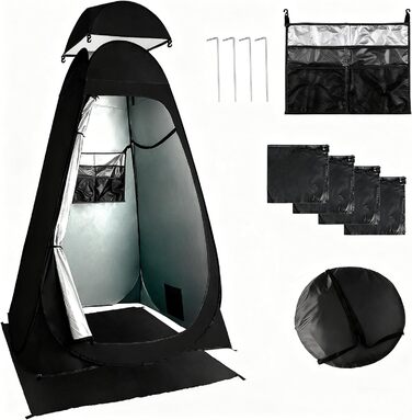 Намет для туалету та душу, переносний шатрів для відпочинку, переодягання та приватності на природі. Модель для кемпінгу та пляжу з сумкою, захист від сонця UV 50+ (Чорний)