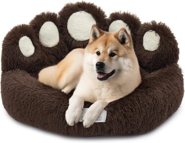 pfoten&nasen® Bear Paw Dog Bed [ ] For Medium-Sized Dogs, Washable Dog Bed, Donut Dog Bed, Round Dog Bed, Fluffy Dog Bed, Dog Bed, Donut Dog Bed. (Brown, XS - 55cm)