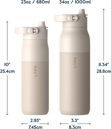 Пляшка для води LARQ PureVis 2 680 мл з самоочищенням, UV-C LED, з додатком для контролю рідини, подвійна ізоляція, нержавіюча сталь, багаторазова, 2 роки гарантії, колір Mojave Dune