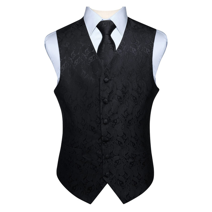 Костюм-тріо Enlision для чоловіків: жилет, краватка та нагрудна хустинка з квітковим патерном пейслі, чорний, розмір L