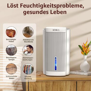 Електричний осушувач повітря KNKA, 1.1 л, тихий (28dB), для дому, ванної, підвалу, з автовимкненням та нічним режимом, кольорове нічне підсвічування (білий)