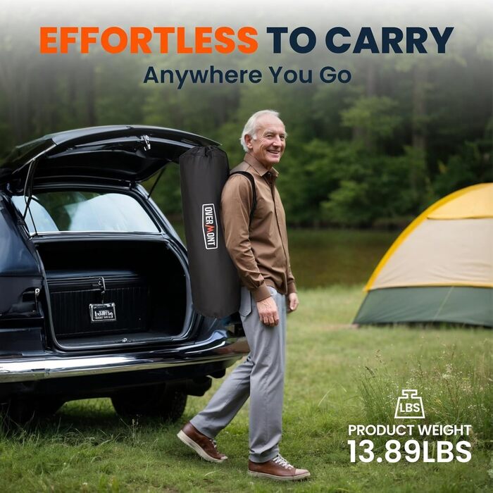 Кемпінговий стілець OVERMONT з високою спинкою, складний, з підголівником - до 226 кг - для пікніка, походу, саду