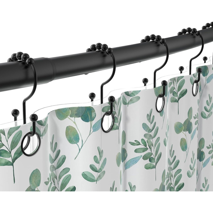 Регульована вигнута штанга для душу з 12 кільцями для душу, 107,7-182,9 см, для ванної кімнати, гардеробу або кухні, кріплення для стіни, проста установка, хром (матова чорна)