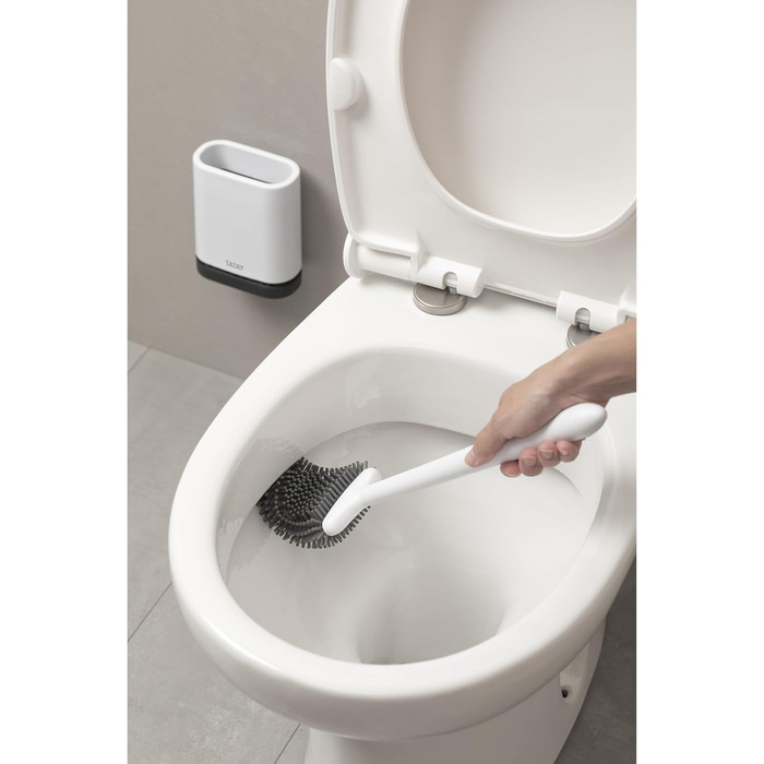 ТАТАЙ Щітка для унітазу з нержавіючої сталі з підставкою | Сучасний дизайн | З внутрішнім контейнером | Легко миється | Для гігієни у ванній кімнаті | 9 x 9 x 37 см | Силіконова щітка