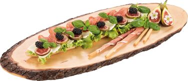 Batania Oval Serving Board, approximately 78-85 x 22-28cm, rustic serving board, cutting board, unique grain pattern, natural wood board for cheese, meat & bread, decorative, durable