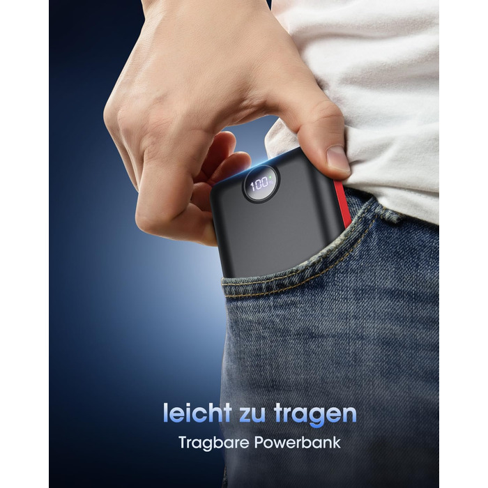 Power Bank 50000mAh з LED дисплеєм: Швидка зарядка 22.5W, 3 виходи USB-C, 2 входи, сумісний з iPhone, iPad, Android, червоний (XX-Large)