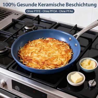 Сковорода з нержавіючої сталі з антипригарним покриттям Creamic, 26 см, для здорового харчування, сумісна з плитами Induktion, електричними та газовими