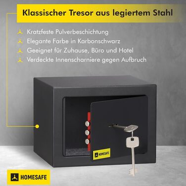 Сейф Homesafe HV15K з ключовим замком, металевий, 15x20x17 см, колір Carbon Satin Schwarz