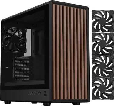 Ігровий корпус Itek Woody W2B ATX Tower, 4 вентилятори 140мм, USB 3.0, Type-C, дерев'яна передня панель, загартоване скло, чорний