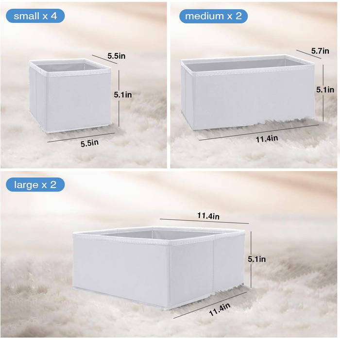 Puricon 13-Piece Storage Box Set Fabric Drawer Organizer/Organization System for Clothes Foldable Storage Boxes Set Boxes for Closet Bedroom - (8 Pieces, White)