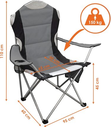 Крісло кемпінгове Spetebo XXL Deluxe антрацит, до 150 кг - широке, зручне, стабільне