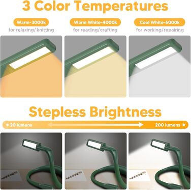 LED лампа на шию для читання Buch: світло для книги, в'язання, рукоділля (зелена). 3 режими освітлення
