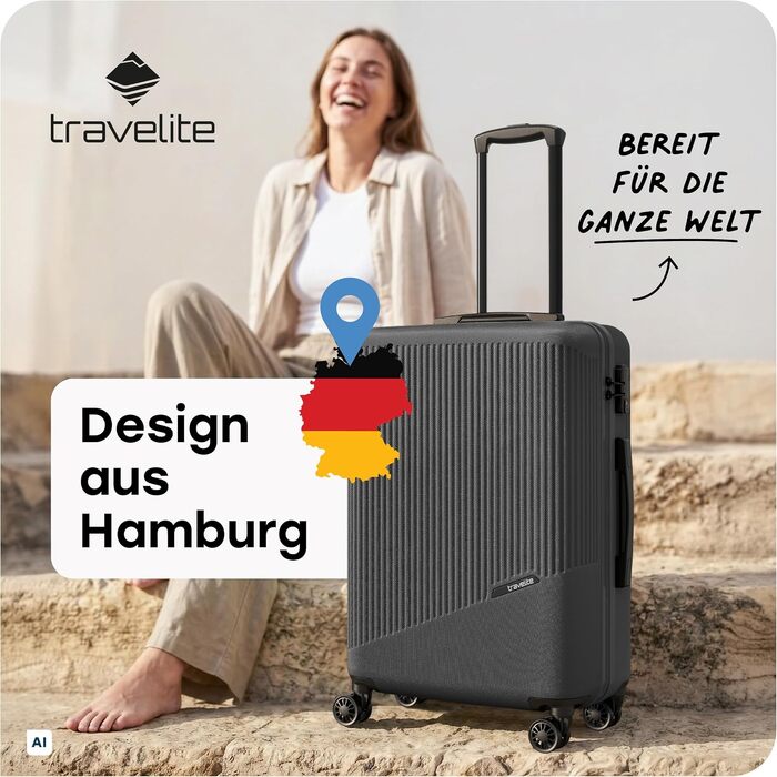 Набір валіз Travelite Bali, 3 предмети (L/M/S), жорстка оболонка ABS, антрацит, дорожній набір чемоданів