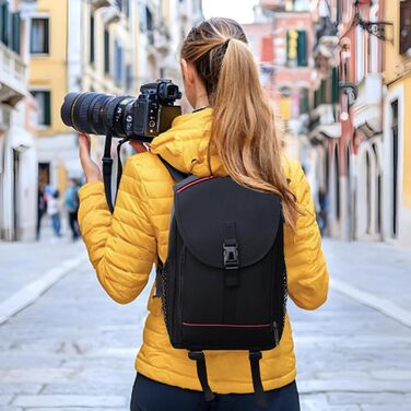 Рюкзак для камери: чорний фоторюкзак для DSLR/SLR з об'єктивом та аксесуарами