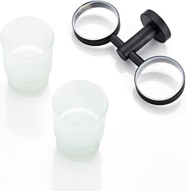 SXLSZ Matte Black Toothbrush Holder Wall Mounted, with 2 x Frosted Glass Toothbrush Cups/Mouthwash Cups, Electric Toothbrush Holder Set, Bathroom Accessories Toothbrush Cups