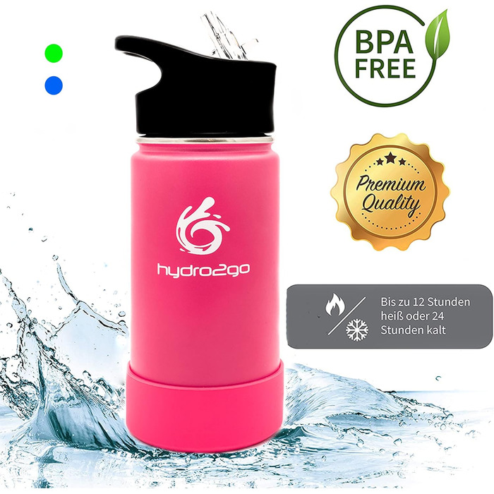 Stainless Steel Kids' Water Bottle - BPA-Free Thermos Flask with 2 Leak-Proof Caps (Straw & Sports) - 350ml (Pure Pink)
