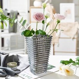 Ваза 23 см Kristallglas, прозора скляна ваза для квітів, велика декоративна ваза для квіткових композицій, гідропонного оформлення, для дому, подарунок на весілля, новосілля (Трапеція, сірий)