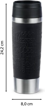 Термокружка Emsa N20220 Travel Mug Classic, 0.5 л, нержавіюча сталь, чорна, з кришкою Comfort-Verschluss, 6 год гаряча, 12 год холодна, 100% герметична, для подорожей