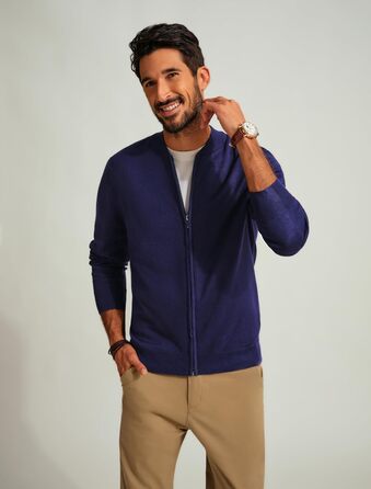 Кардиган чоловічий PJ PAUL JONES з рельєфним в'язанням, на блискавці та зі стійким коміром, зимова куртка для чоловіків (L, темно-синій)