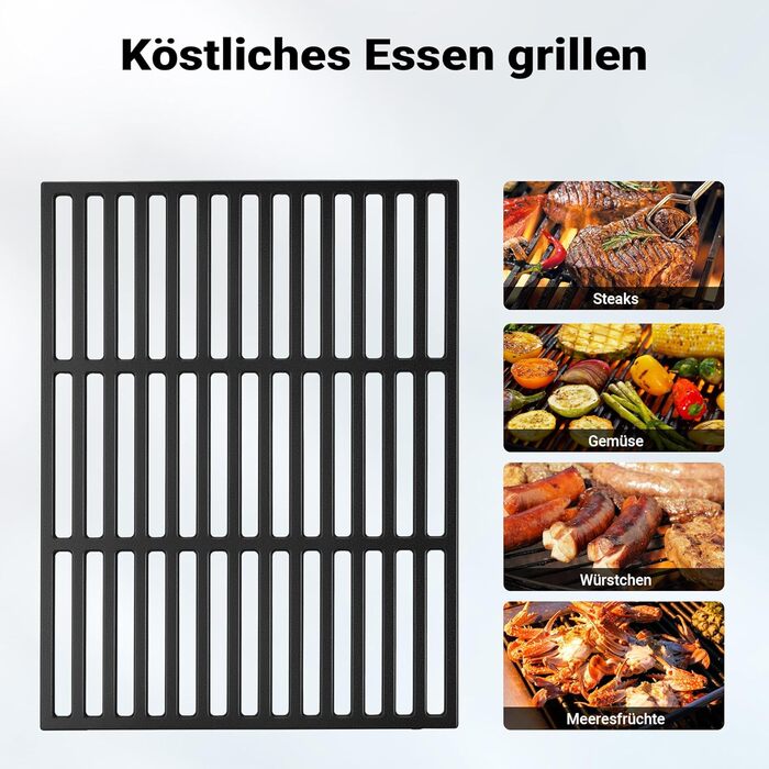 Решітка для гриля Wiltec з чавуну 29 x 38 см, підходить для вугільного та газового гриля, для приготування барбекю, емальована, квадратна