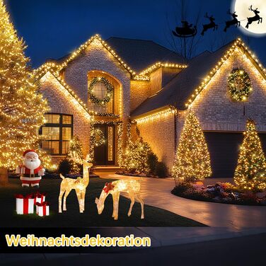 Льо́мка́ з 1200 світлодіо́дів для зовні́шнього використання, 36 метрів, для прикрашання ялинки, 8 режимів, таймер, чорний кабель, IP44, вологостійка, для балкона, саду, вечірки, весілля (тепле біле світло)