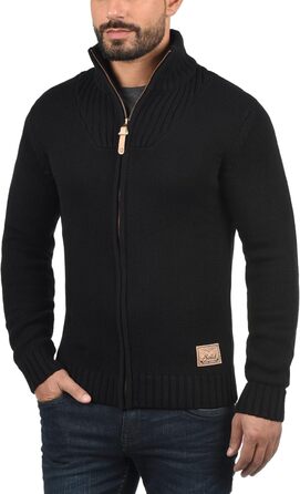 Чоловічий кардиган SDPoul з грубої в'язки, з начосом, з коміром-стійкою, з бавовняної суміші, Regular fit, чорний (9000)