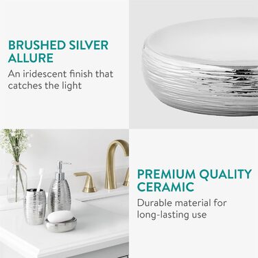 Набір для ванної кімнати Navaris Premium - Сріблястий, з дозатором мила, мильницею та стаканчиком для зубної щітки