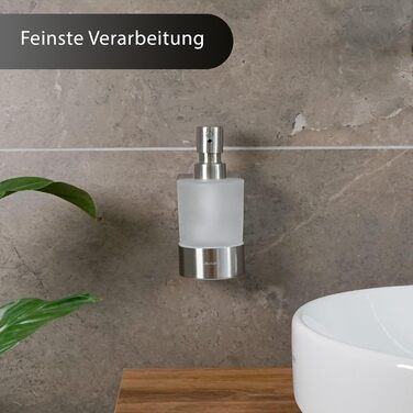 Dolvhin® Soap Dispenser Wall Mount No Drilling | Frosted Glass Hand Soap Dispenser | Stainless Steel Pump Dispenser & Wall Holder | Adhesive Wall Soap Dispenser | Dish Soap Dispenser 250ml | Silver Gray