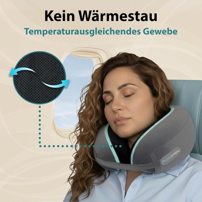 Подушка для шиї FlowZoom Dream Pro з додатковою бічною підтримкою та регульованим липучкою кріпленням - подушка для подорожей в літак з піною з пам'яті - з чохлом та подарунковою упаковкою - Сірий