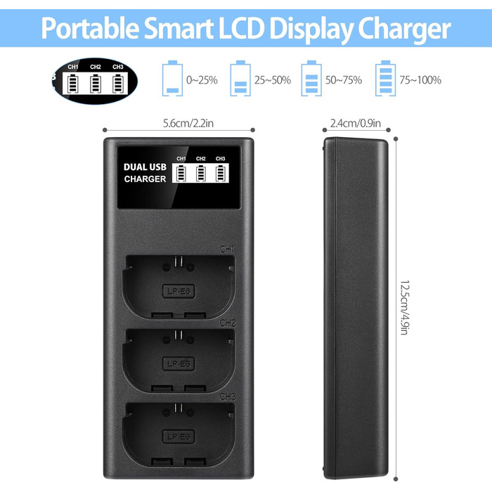 Запасний акумулятор ENEGON LP-E6 (2 шт.) та смарт-зарядний пристрій Dual USB LED для Canon EOS 5D Mark II/III/IV, 5DS, 5DS R, 6D, 7D, 7D Mark II, 60D, 70D, 80D та інші моделі Canon