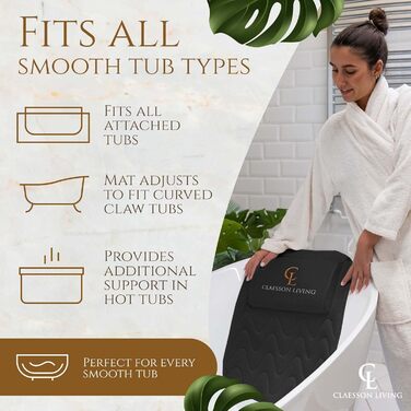 Подушка для ванни для всього тіла 125x43см, килимок для ванни з підголовником, підтримка шиї, спини та ніг. З мішком для прання та сумкою для подорожей, гачками для швидкого сушіння. Чорний колір.