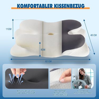 Подушка для шиї IDEA: ортопедична, з memory foam, для дорослих, проти болю в шиї, 62x40x9/11 см